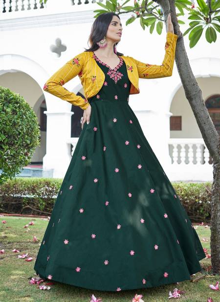 Green Colour Flory Vol 21 Shubhkala New Latest Designer Ethnic Wear Cotton Anarkali Gown With Koti Collection 4751
